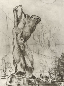 Schizzo preparatorio di un torso ligneo